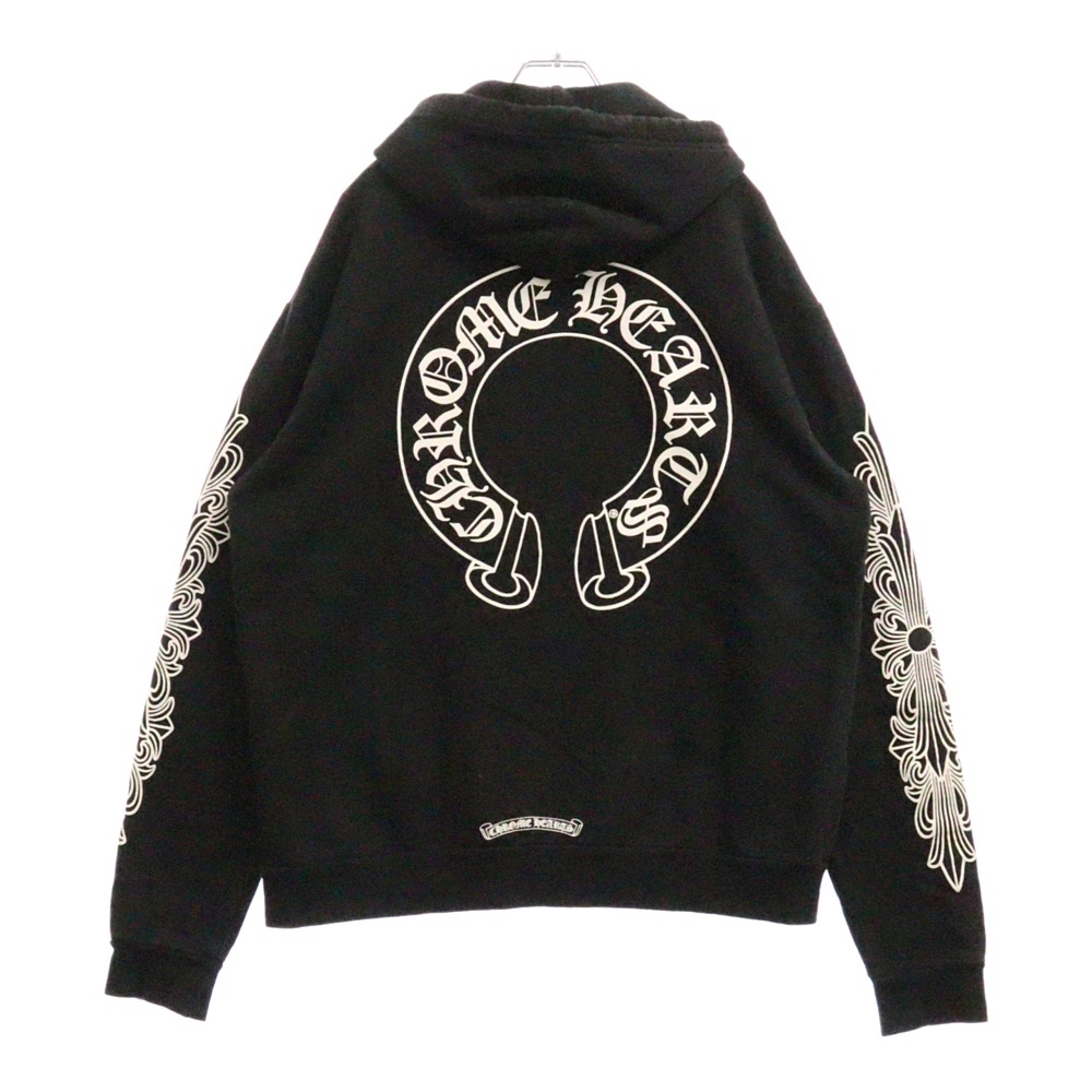 SWTSHRT PLVR ホースシュープリント アームフローラル スウェット プルオーバーパーカー ブラック Bランク
