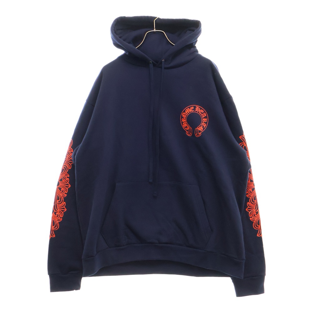 SWTSHRT PLVR プルオーバーパーカー 袖フローラルバックホースシューパーカー ネイビー/レッド Bランク