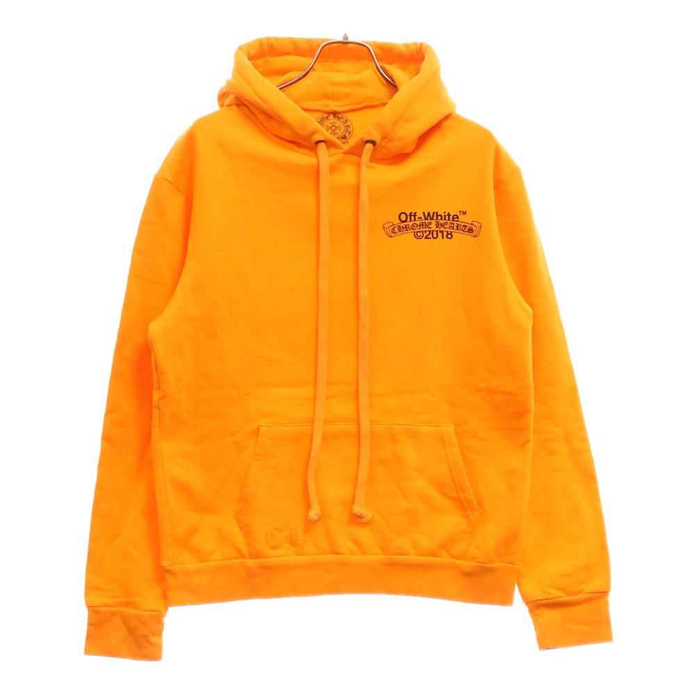 18SS ×OFF WHITE HD PLVR V ×オフホワイト ロゴプリントプルオーバーフーディ スウェットパーカー オレンジ Aランク