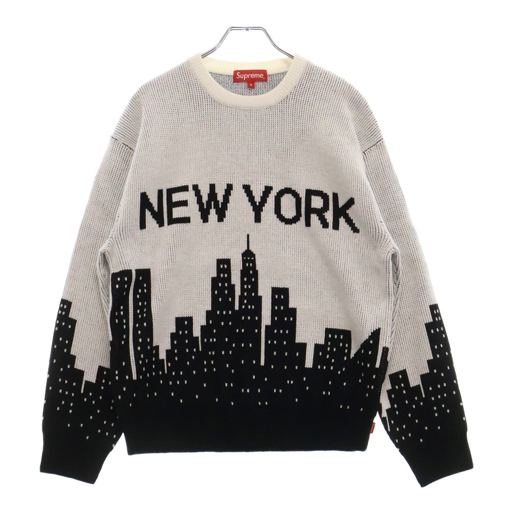 20SS New York Sweater ニューヨークモチーフクルーネックニットセーター ホワイト/ブラック Aランク