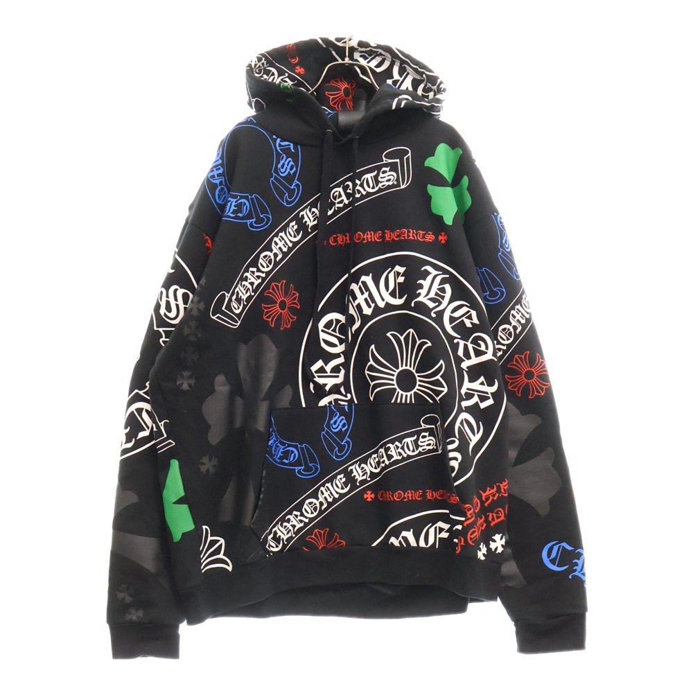 STENCIL HOODIE ステンシルプリントプルオーバーパーカー フーディー ブラック/マルチカラー Bランク