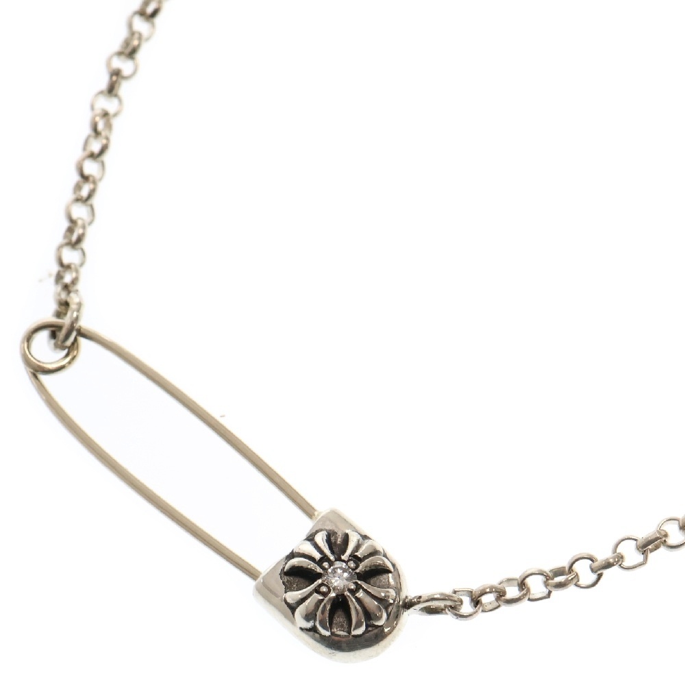 SAFETY PIN DMND R16 1ダイヤセーフティピンWロールチェーンネックレス シルバー Sランク