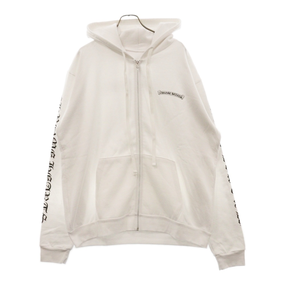 Zip Up Hoodie バックスクロール 袖ロゴプリント ジップアップフーディー パーカー ホワイト Sランク