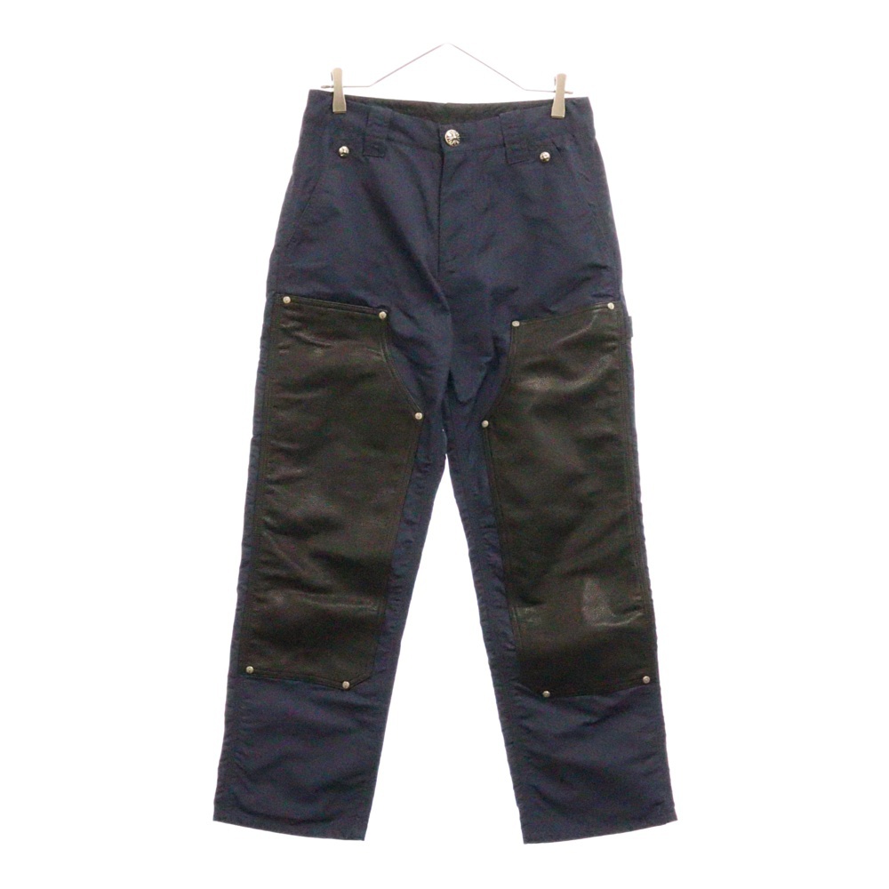 CARPENTER DOUBLE KNEE クロスパッチ付きレザー切替ナイロンカーペンターロングパンツ Aランク