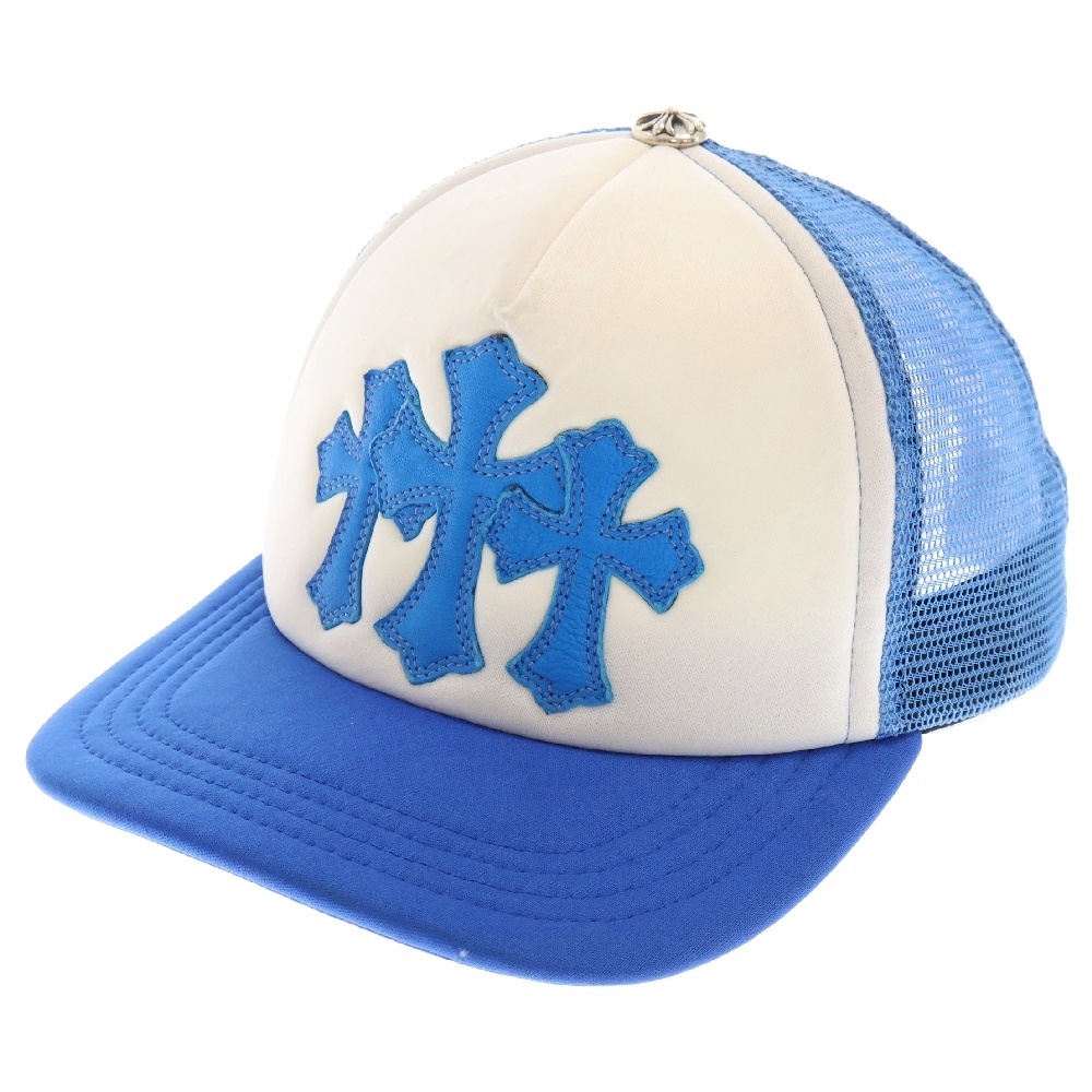 TRUCKER CAP レザークロスパッチトラッカー セメタリーレザーパッチクロスボール付き メッシュキャップ ブルー Bランク