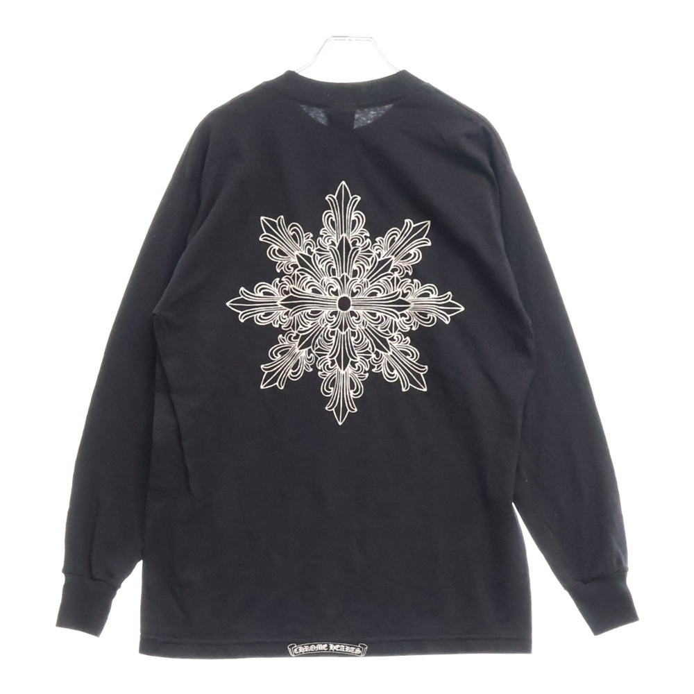 OLD バックフローラルクロスプリントグリッター加工 クルーネック長袖Tシャツ ロングスリーブ ロンT ブラック Aランク