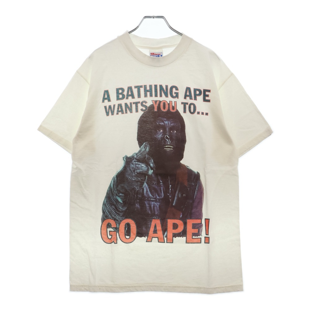 90S Hanes ヘインズ タグ 猿の惑星 フォトプリント クルーネック 半袖 Tシャツ カットソー ホワイト Bランク