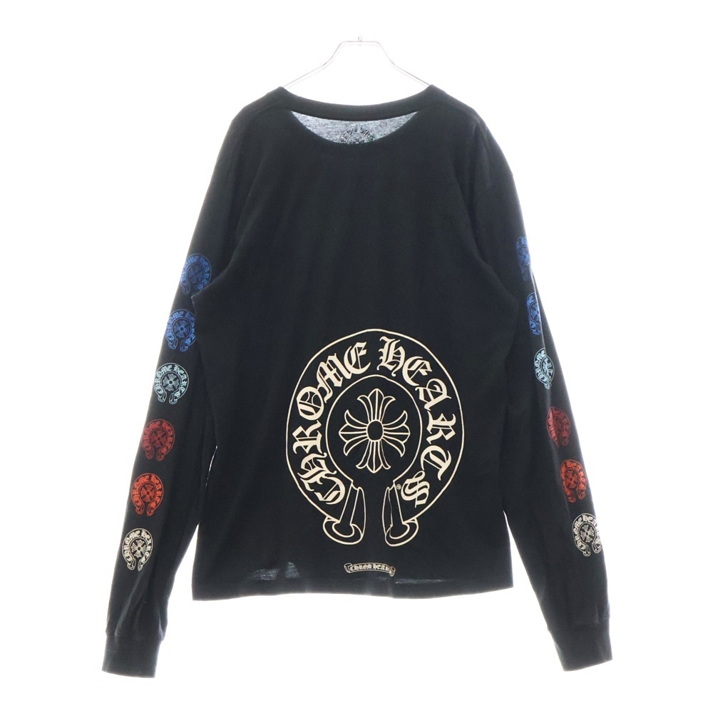 CH L S 1 マルチホースシュープリント クルーネック長袖Tシャツカットソー ロングスリーブ ロンT ブラック Bランク