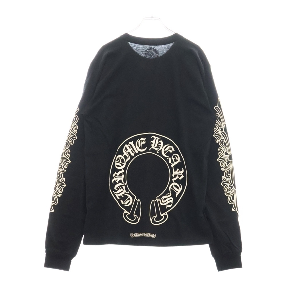 Back Horseshoe L/S バックホースシュー 袖フローラルプリント ロングスリーブカットソー 長袖Tシャツ ブラック Aランク