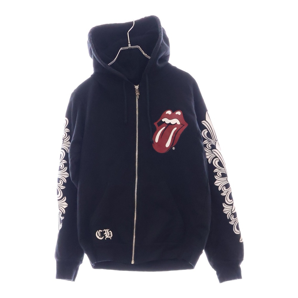 The Rolling Stones Lip And Tongue Hoodie ×ローリングストーンズ リップアンドタン ホースシュープリント ジップアップパーカー ブラック Bランク