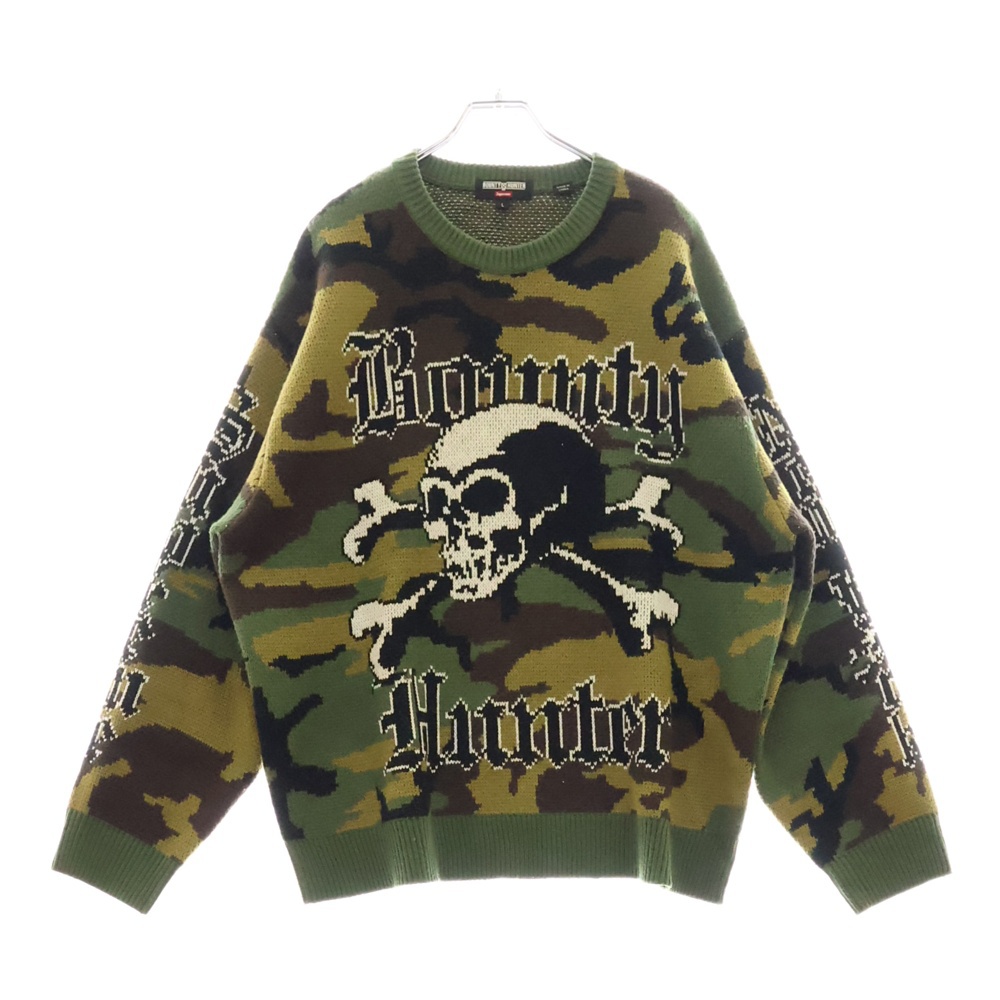 23AW ×Bounty Hunter Sweater Woodland Camo バウンティーハンター ジャガード刺繍 カモフラ クルーネックセーター ニット グリーン Bランク