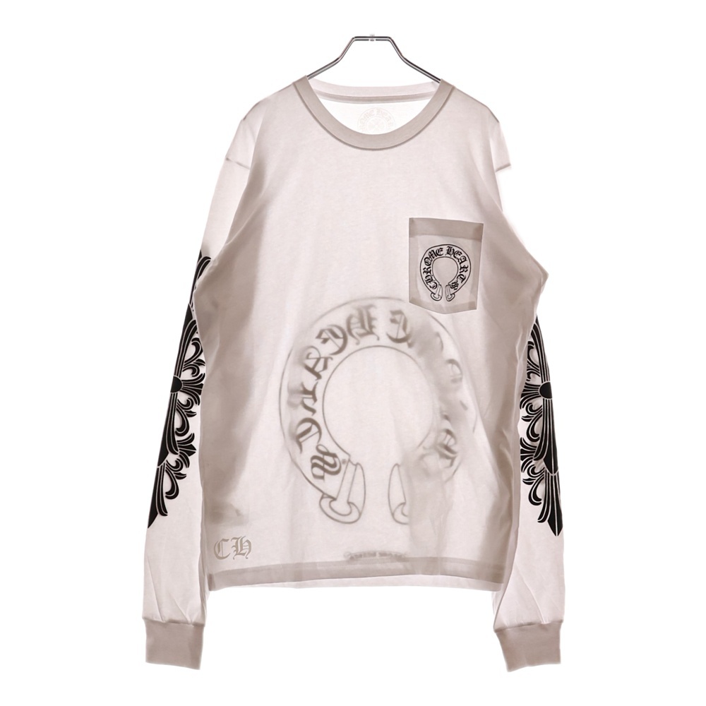 Horseshoe Arm Floral L/S Tee バックホースシュー アームフローラル 長袖Tシャツ ロンT ホワイト Aランク