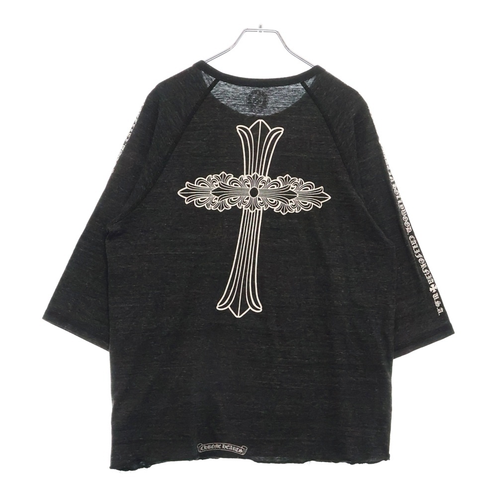 バッククロス ロゴプリント ヘンリーネック 5分袖 半袖Tシャツ カットソー グレー Bランク