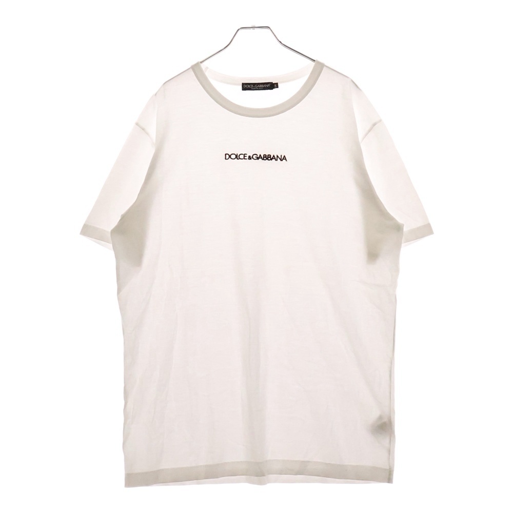 フロントロゴ刺繍 クルーネック 半袖Tシャツカットソー ホワイト Bランク