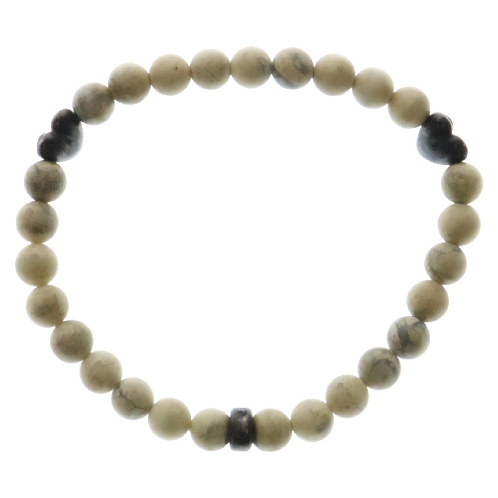 BEAD 6mm ハート ホワイト ビーズ ブレスレット ホワイト/シルバー Bランク