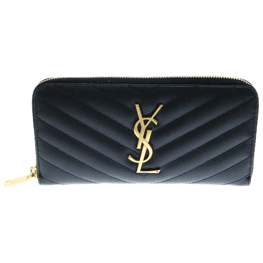YSLロゴ キルティング レザーロングウォレット 長財布 ブラック 358094 Bランク