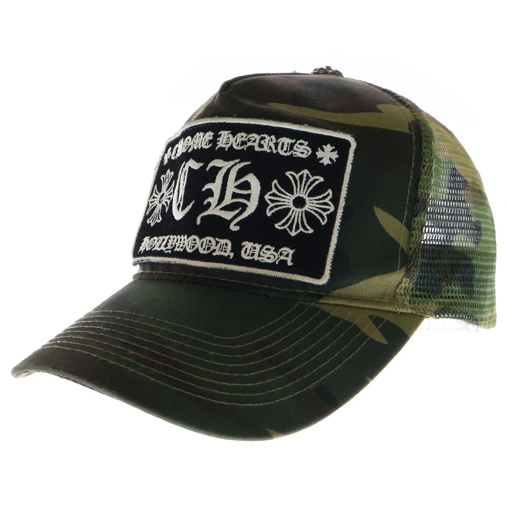 TRUCKER CAP トラッカーキャップ カモ柄 CHロゴパッチクロスボール付メッシュキャップ 帽子 カーキ Bランク