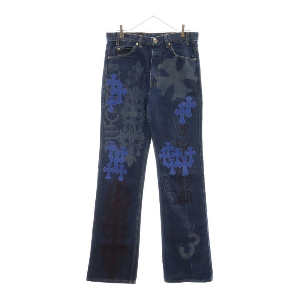 ×LEVI'S STENCIL DENIM ステンシル ペイントデザインクロスパッチ付きデニムパンツ リーバイス インディゴ/ブルー/レッド Aランク