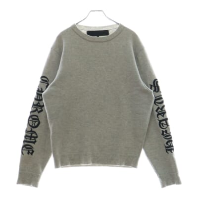 Y NOT ARM LOGO EMBROIDERY CASHMERE CREW SWEATER ワイノット アームロゴ刺繍カシミアクルーネックニットセーター グレー Aランク