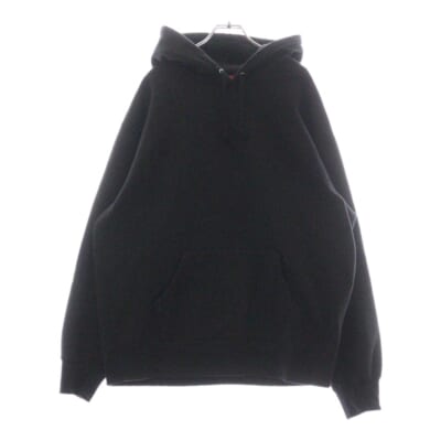 24AW Satin Applique Hooded Sweatshirt サテンアップリケ スウェットプルオーバーパーカー ブラック Bランク