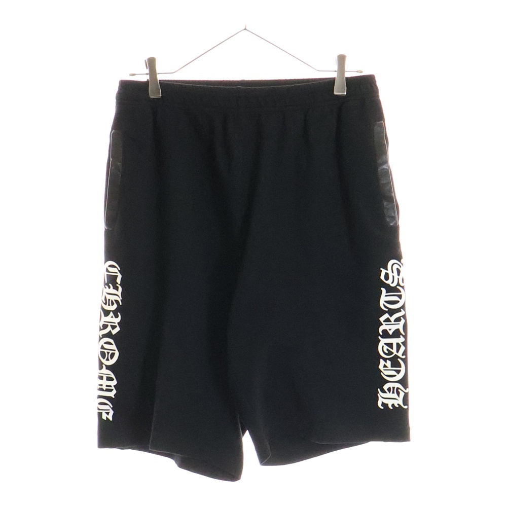 TRACK PANTS サイドロゴクロスボールスナップボタン レザー切替トラックショーツ ハーフパンツ ブラック Aランク
