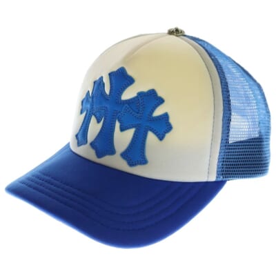 TRUCKER CAP セメタリークロス レザーパッチトラッカー メッシュキャップ 帽子 ホワイト/ブルー Aランク
