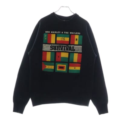 90S BOB MARLET & THE WAILERS SURVIVAL ボブマーリー プリント クルーネックスウェット ブラック Bランク