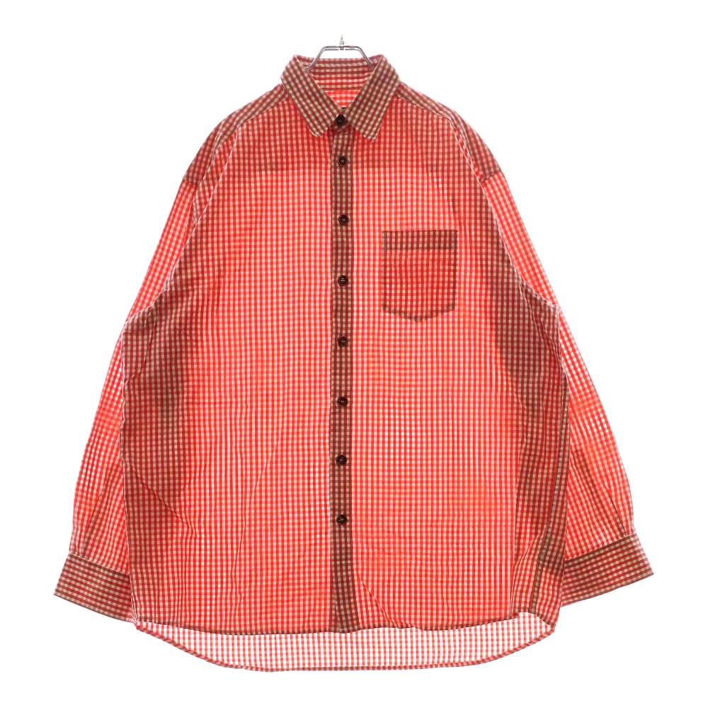 oversize shirt ギンガムチェック オーバーサイズ 長袖シャツ レッド Bランク