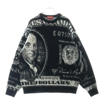 25SS Money Sweater マネーセーター 総柄クルーネックニット ブラック Aランク