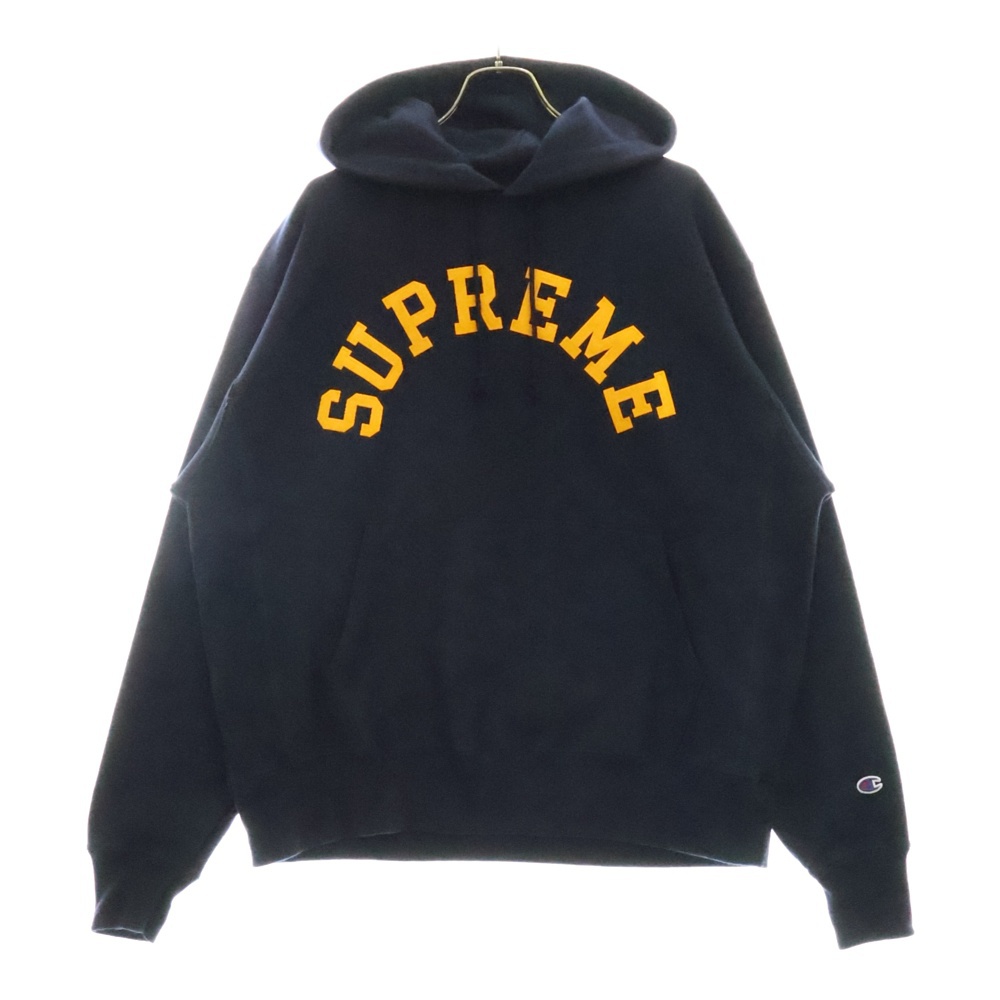 25SS ×Champion Hooded Sweatshirt チャンピオン フロントロゴ スウェットプルオーバーパーカー ネイビー/イエロー Aランク