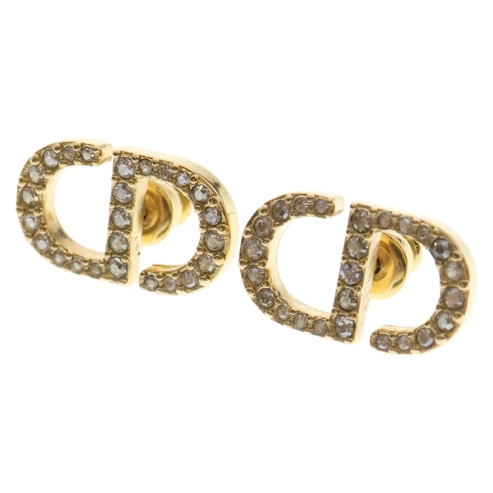 Petit CD ロゴ ピアス GP ラインストーン ゴールド アクセサリー Bランク