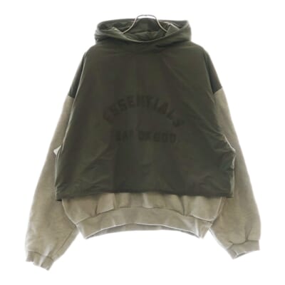 RUBBER LOGO HOODIE フロントラバーロゴナイロン切替プルオーバースウェットパーカー フーディー カーキ Bランク