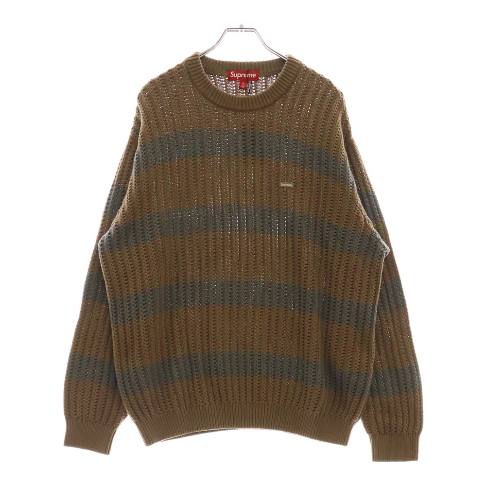 25SS Loose Gauge Stripe Small Box Sweater ルーズゲージストライプ スモールボックスセーター ブラウン Aランク