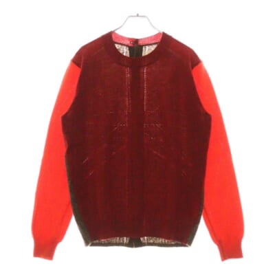 23AW ウール切替 背面ボタン セーター レッド/ブラウン レディース TL-N001 Bランク