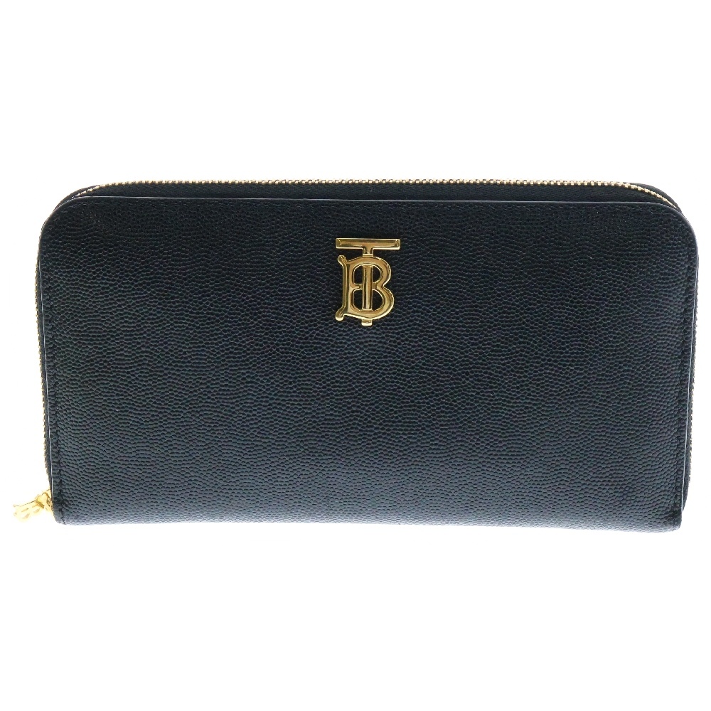TBロゴ ラウンドファスナー 財布 黒 レザー ゴールド金具 長財布 Aランク