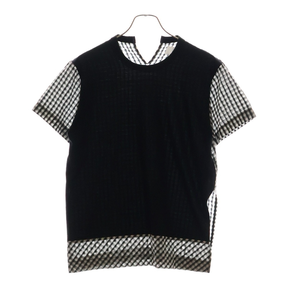 チェック柄 ドッキングブラウス Tシャツ カットソー レディース TK-T021 ブラック Bランク