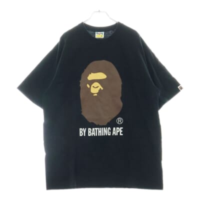 BY BATHING APE TEE フロントプリント クルーネック半袖Tシャツカットソー ブラック 001TEL301002M Sランク