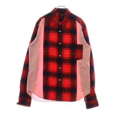 10AW AD2010 L/S Cotton Check Shirt チェック切替 長袖シャツ レッド×ピンク HF-B057 Bランク
