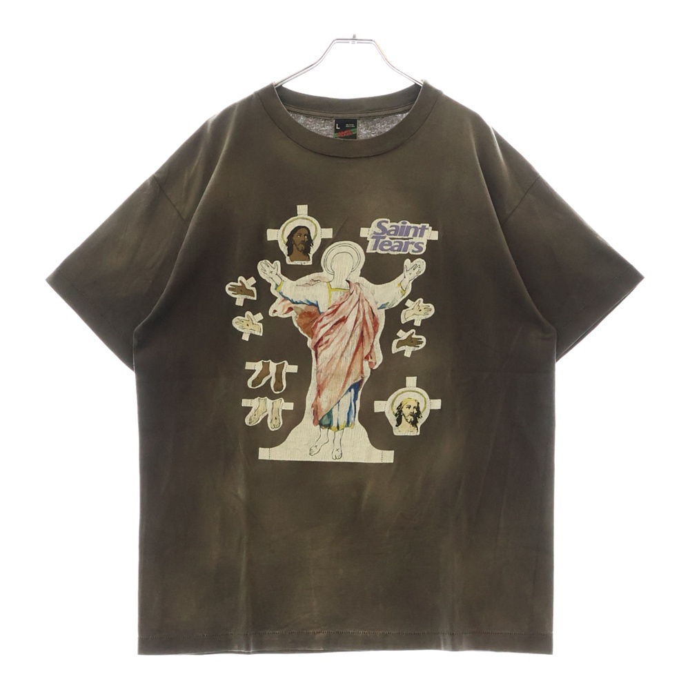 SAINT TEARS ダークグレー Tシャツ SAINT MXXXXXX x Denim Tears ロゴ Tシャツ | ブラック