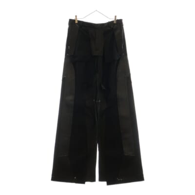 21AW GETHSEMANE ゲッセマネ レザー切替再構築ワイドパンツ ブラック RE0007305-LBL Sランク