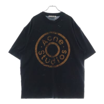 ダメージ加工 リラックスフィット ロゴプリント 半袖Tシャツ ブラック FN-UX-TSHI000079 Sランク