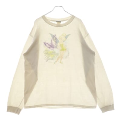 90S VINTAGE TINKER BELL L/S TEE フロントプリント 長袖Tシャツ カットソー ホワイト Bランク