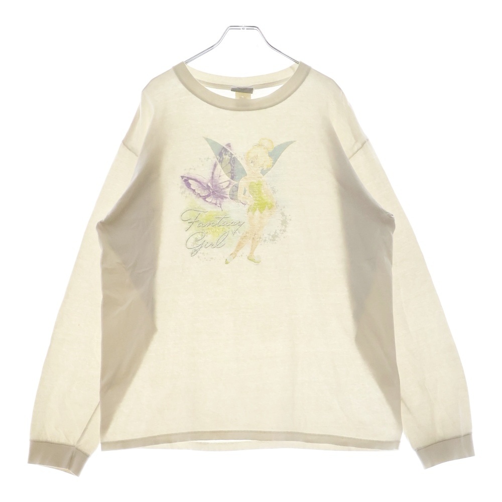90S VINTAGE TINKER BELL L/S TEE フロントプリント 長袖Tシャツ カットソー ホワイト Bランク
