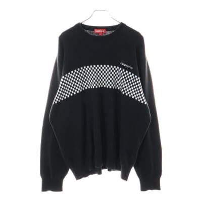18SS Checkered Panel Crewneck Sweater チェッカード パネル クルーネック ニットセーター ブラック Aランク