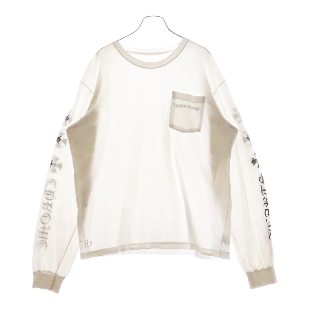 L/S Tee アームロゴ プリント長袖Tシャツ カットソー ホワイト Bランク