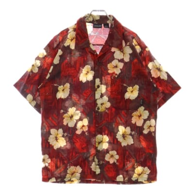 90's ORGANIC COTTON ALOHA SHIRT オーガニックコットン アロハ 半袖シャツ レッド Bランク