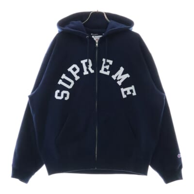24SS Champion Zip up Hooded Sweatshirt チャンピオン カレッジロゴ フーデッド ジップアップパーカー ネイビー Bランク