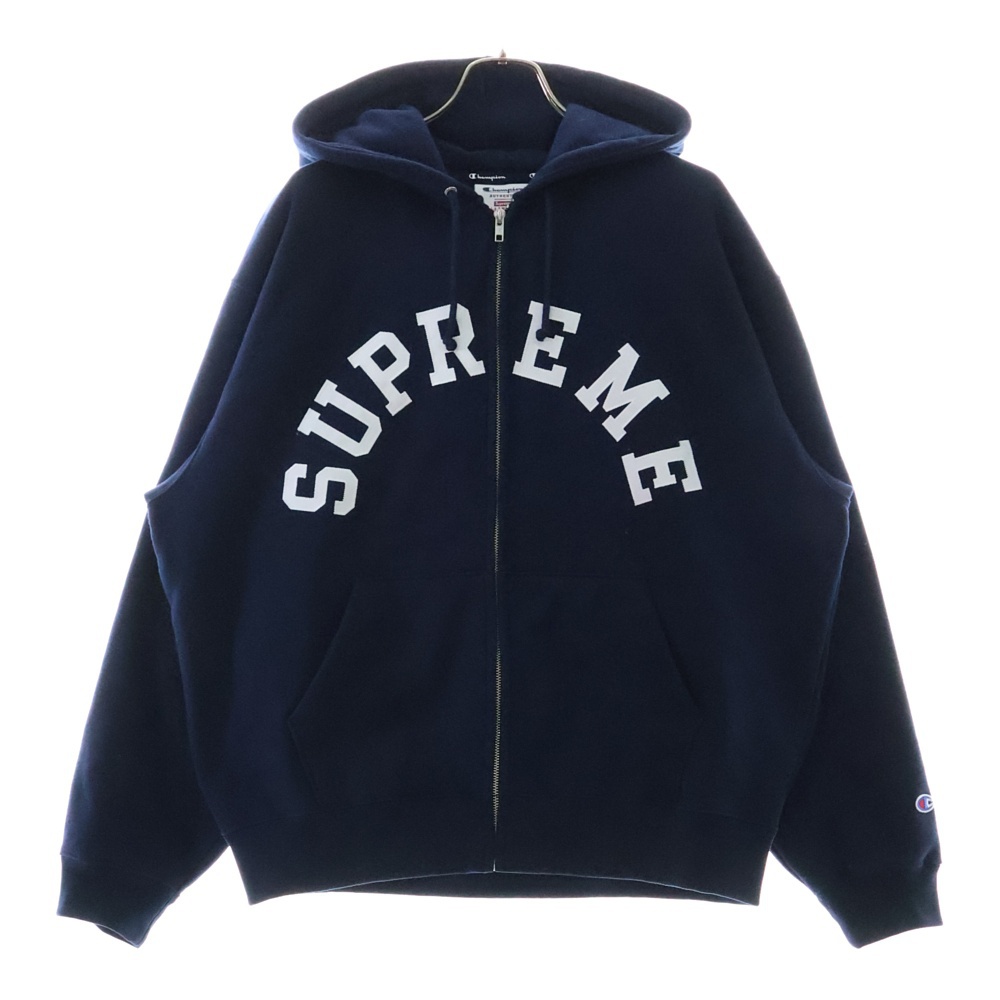 24SS Champion Zip up Hooded Sweatshirt チャンピオン カレッジロゴ フーデッド ジップアップパーカー ネイビー Bランク
