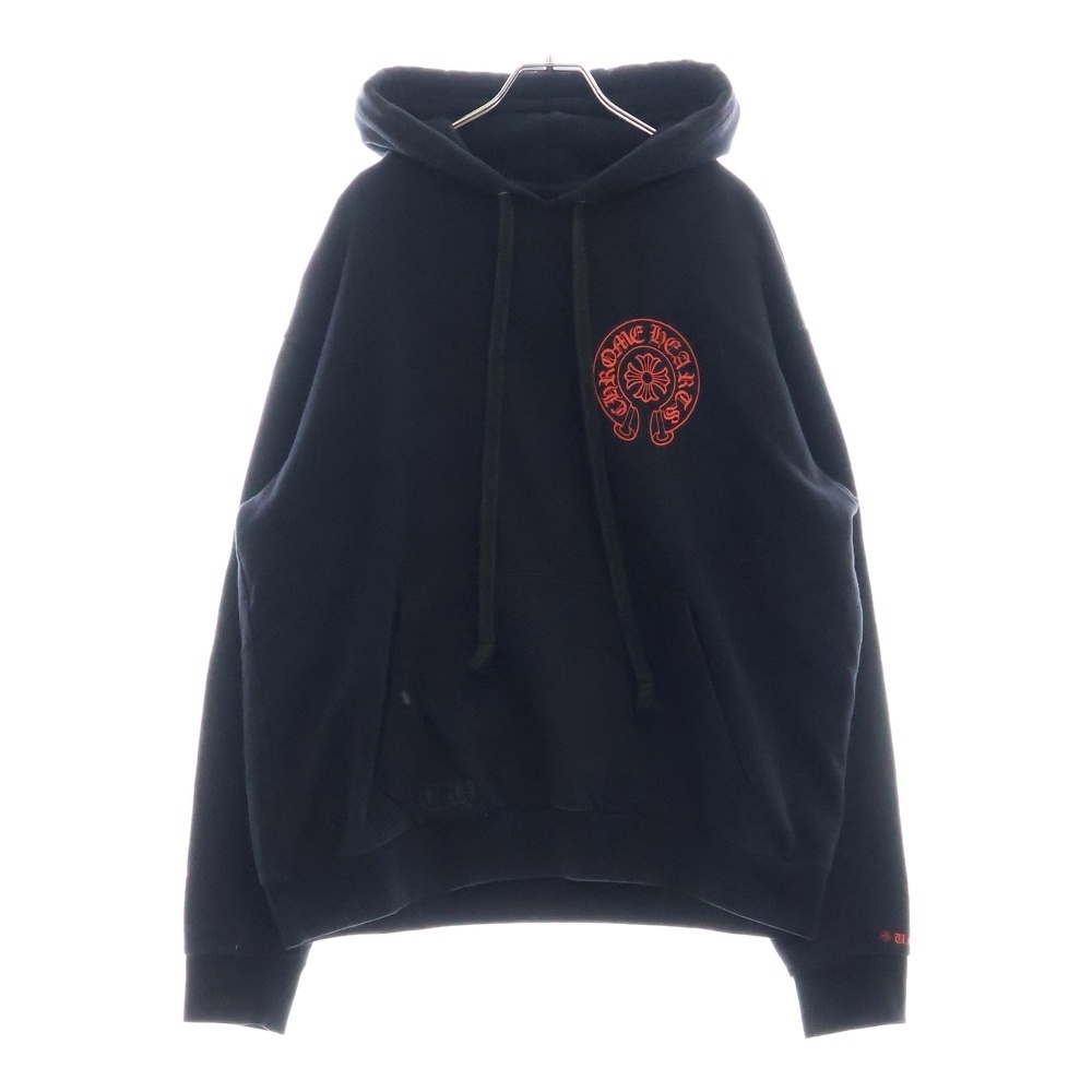 WWW CHROMEHEARTS COM HOODIE オンライン限定 ホースシュー プリント プルオーバーパーカー ブラック/レッド Aランク