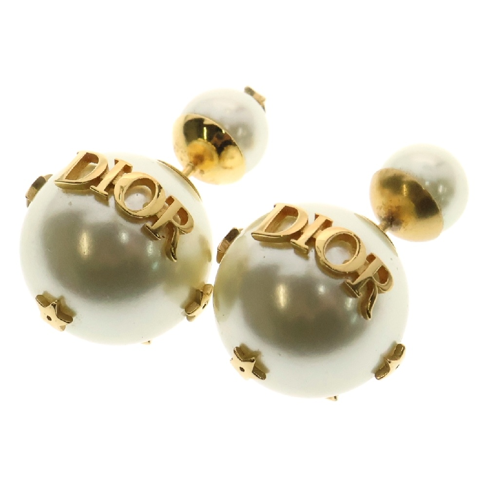 ◇クリスチャンディオール◇フェイクパール/ロゴ/イヤリング/ゴールド